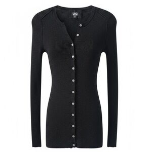 D&G Black Shimmer Button Down Long Sleeve Ribbed Silk Blend Cardigan Size XS